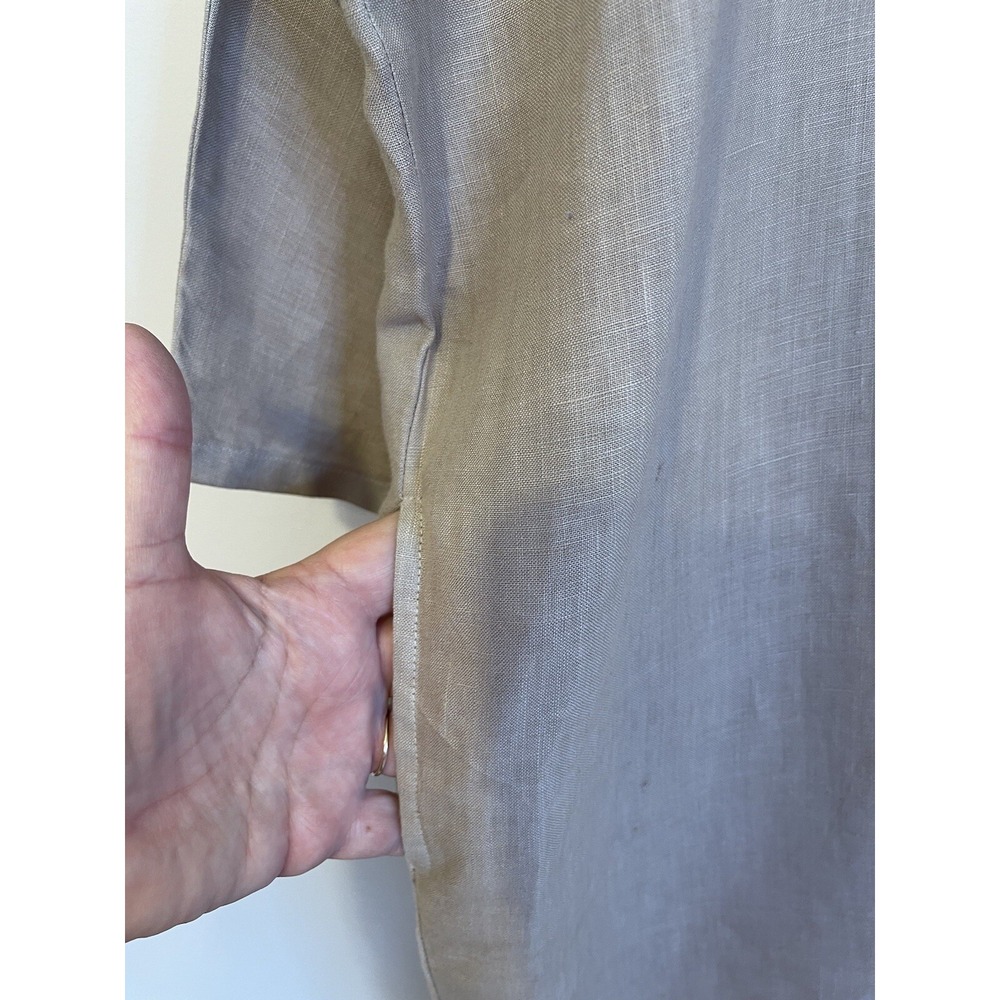 Three Dots 100% Linen Tunic Dress Lace Up Beige Oversized Lagenlook Coastal - Picture 4 of 8